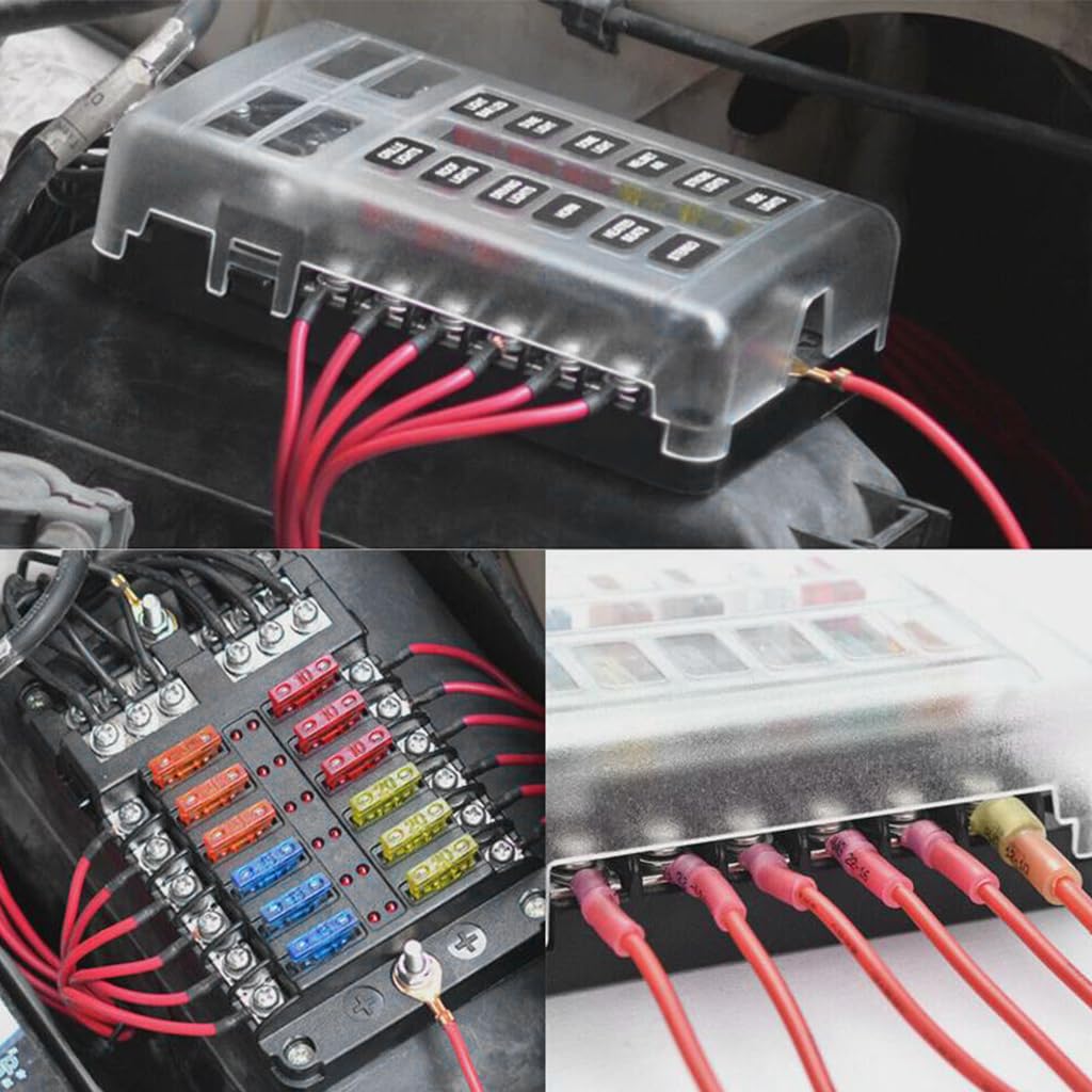 STHIRA HIRA 12V Car Fuse Box Kit for Auto Truck and Boat with 12 Way LED Indicator | Waterproof Compact Design