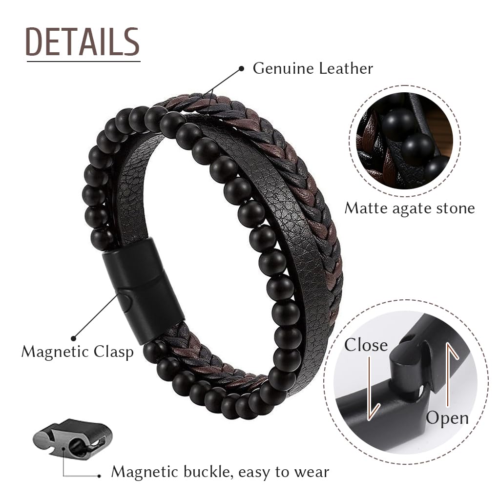 Zibuyu Men's Genuine Leather Bracelet for Business Wear with Magnetic Clasp | Elegant Gift