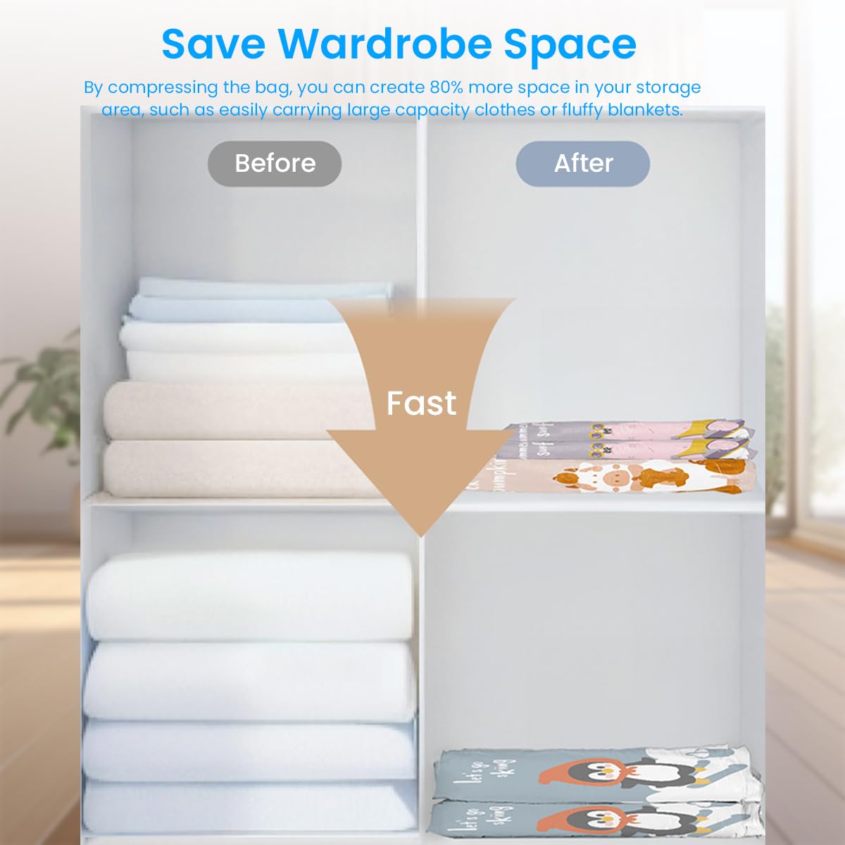 Supvox Vacuum Storage Bags for Clothes and Bedding 7 Pcs with Electric Pump | PA PE Airtight Design