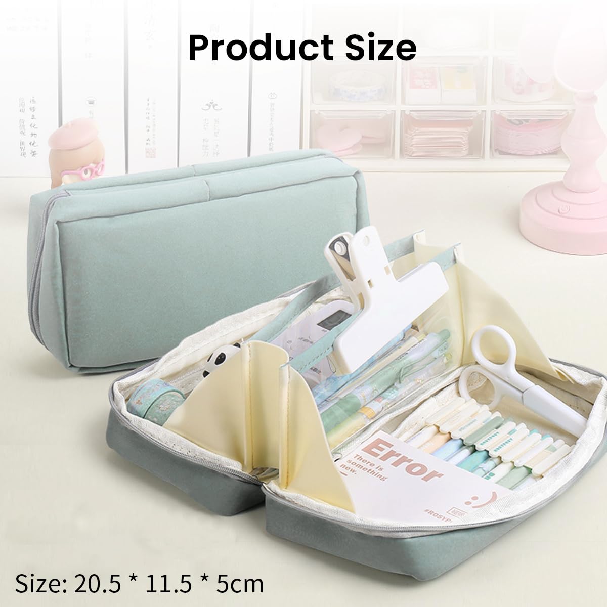 Climberty Pencil Pouch for School and Office with 3 Compartments 21×6.5×12cm Blue Canvas