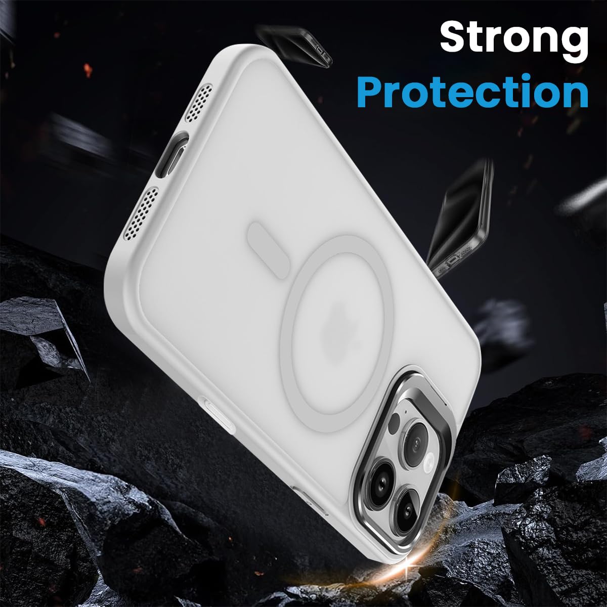 ZORBES Back Case Cover for iPhone 16 Pro with Magnetic Lock and Foldable Camera Stand | Matte PC and TPU Shockproof Design