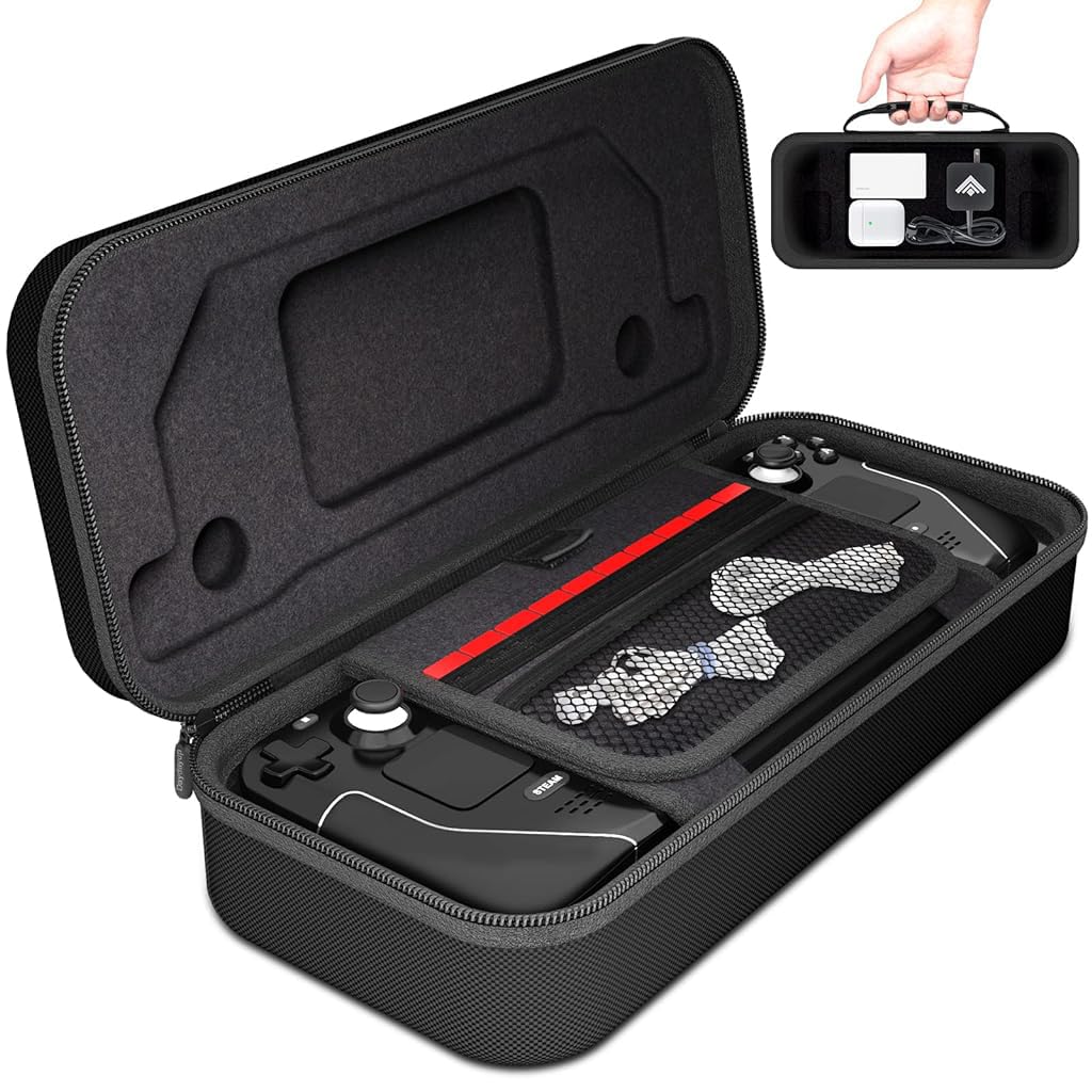 Steam Deck Carrying Case for Travel with Hard EVA Shell and 10 SD Card Slots | 32×14×9 cm