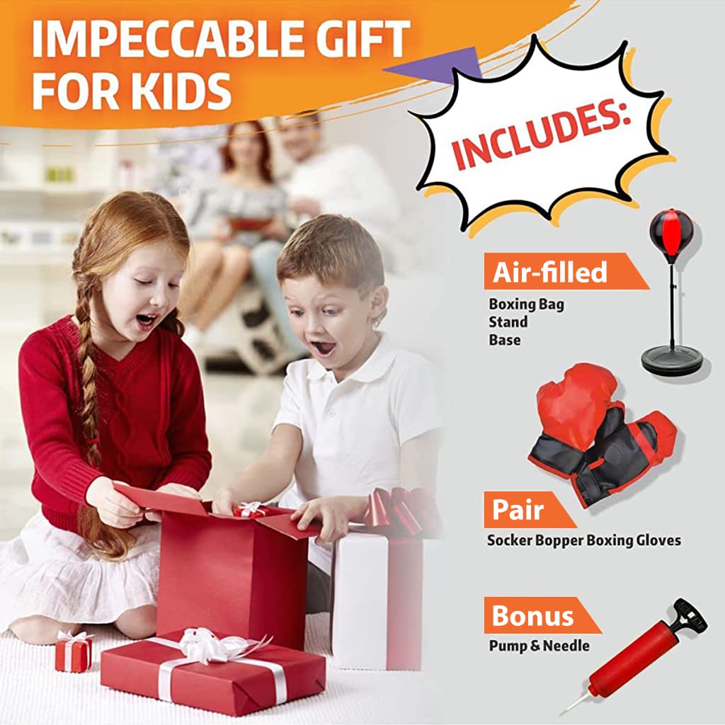 Proberos Punching Bag for Kids with 42 in Adjustable Stand and Spring Stake | PVC Boxing Set