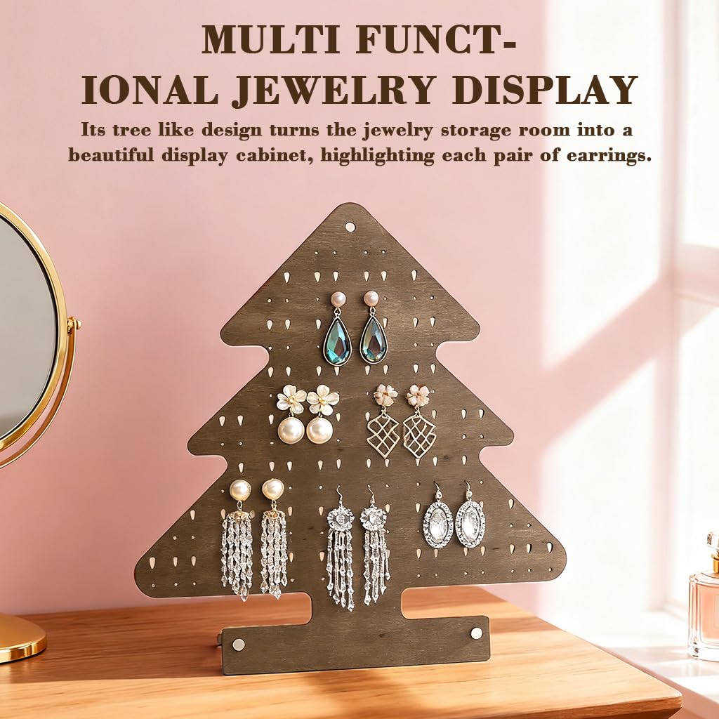 HASTHIP Wooden Earring Jewelry Organizer for Dresser with 30x29cm Tree Display | Space-Saving Storage Rack