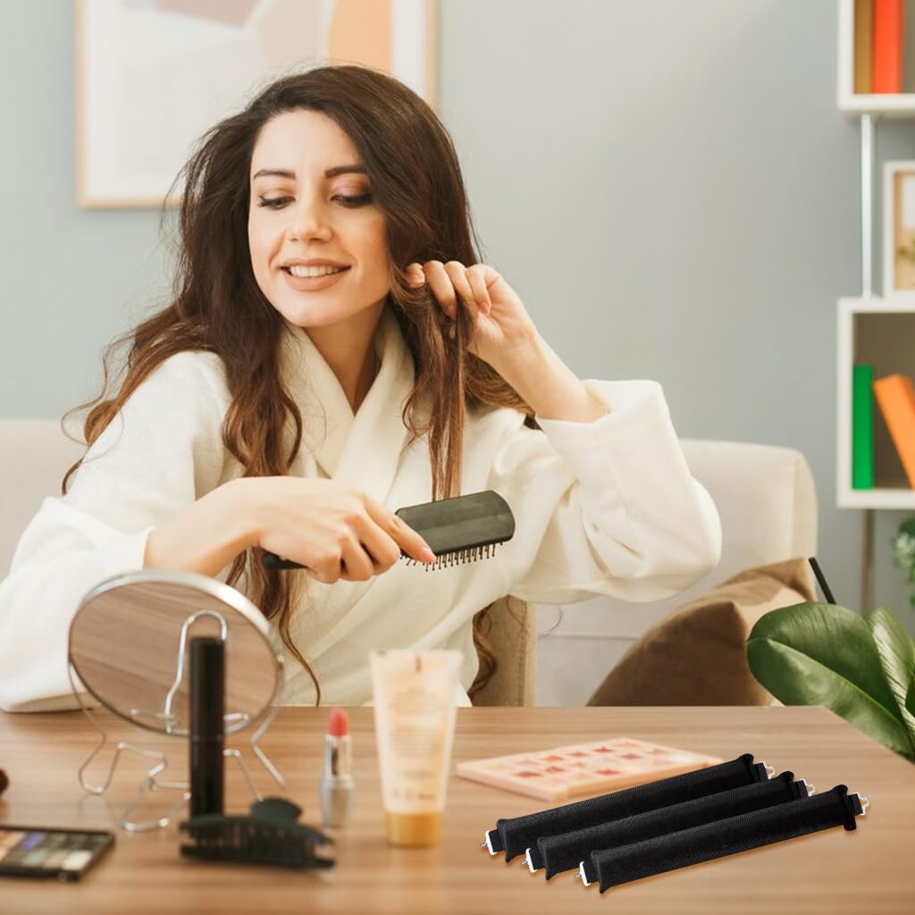 MAYCREATE Heatless Hair Curler for Overnight Curls with Flexible Rod and Hook | Black Satin Rollers