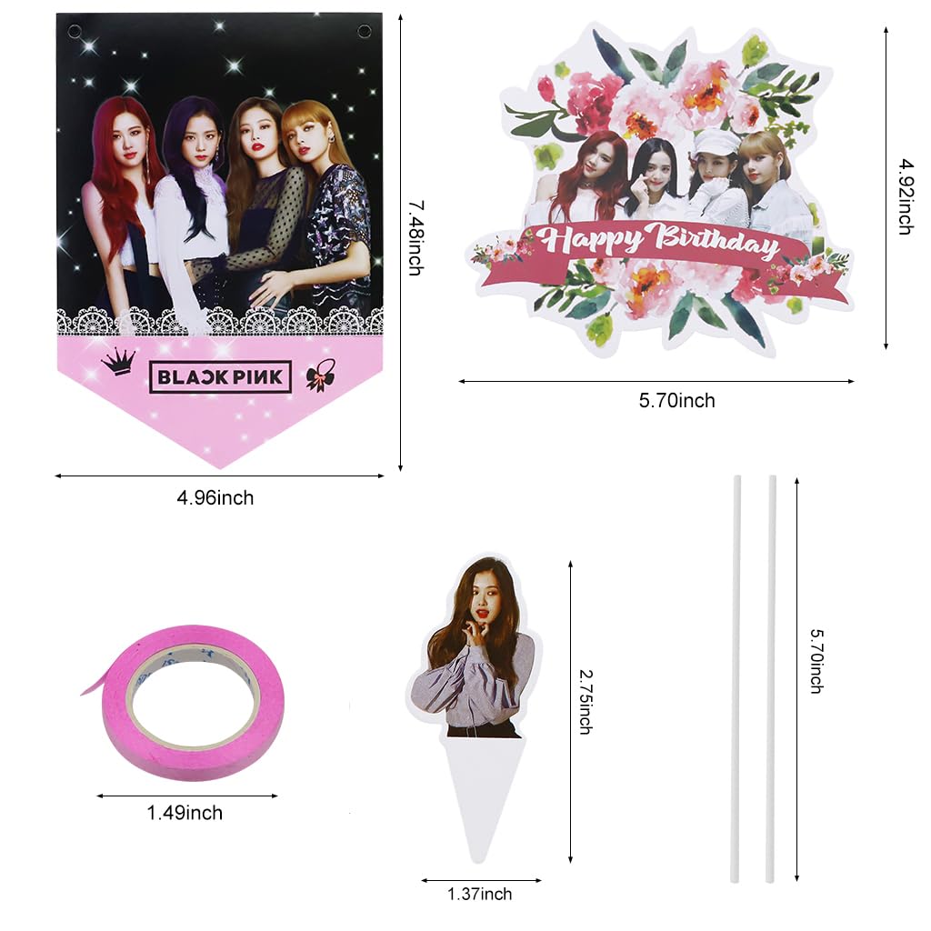 HASTHIP Blackpink Theme Cake Decoration Kit for Birthday Party with 26 Toppers and Banner | Eco Paper Decor for Fans