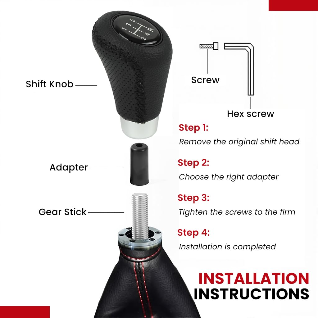 ZIBUYU 5 Speed Car Gear Knob Cover for Manual Vehicles with 9.1x5.5x2.7 cm Ergonomic Design | Black Leather