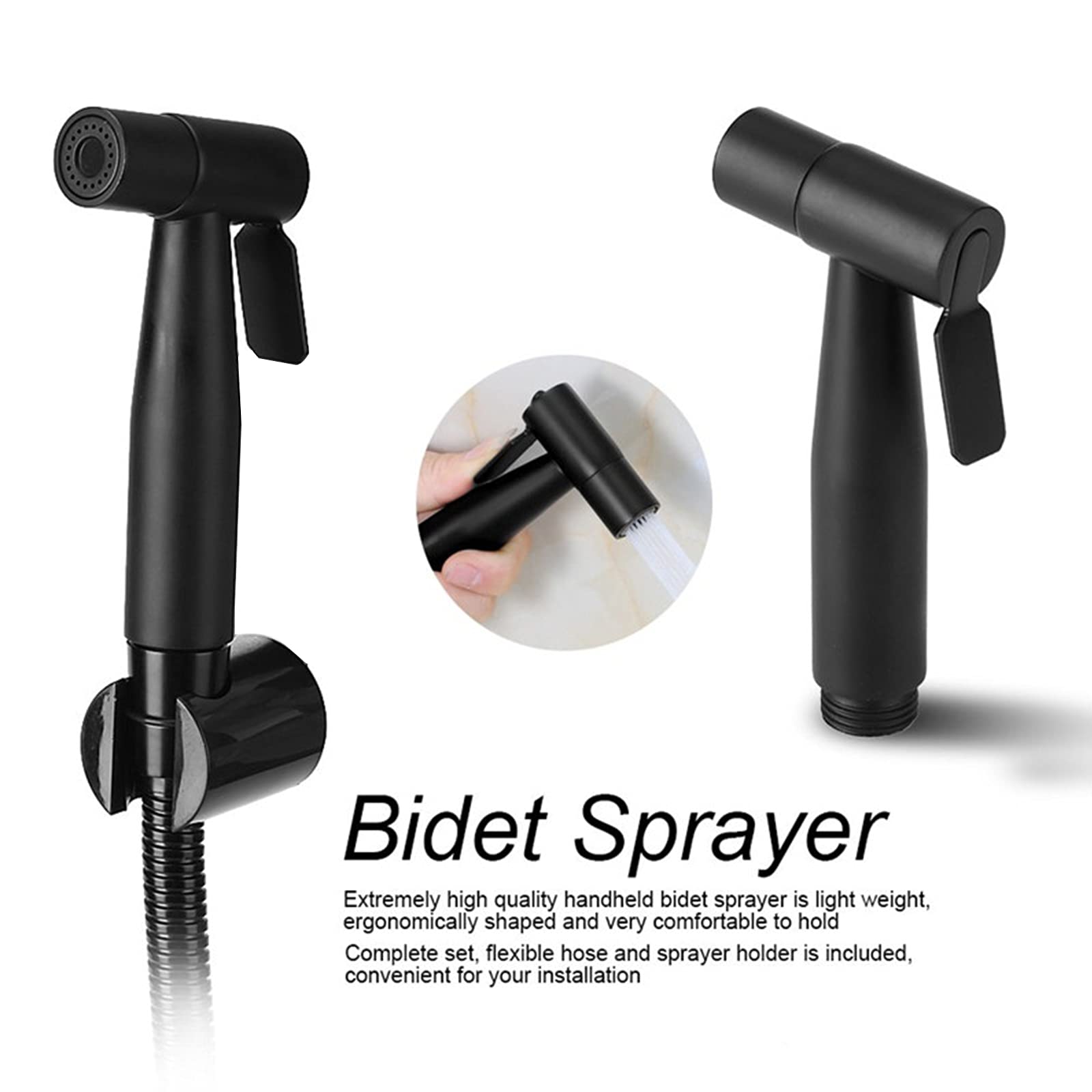 ZIBUYU Jet Spray for Toilet with Easy Grip Lever and Leak Proof Stainless Steel Hose | Black Bidet Handheld Set