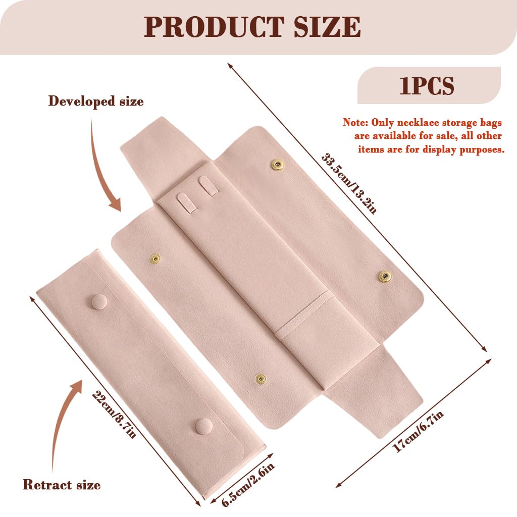 MAYCREATE Jewellery Organiser Pouch for Travel with Snap Closure 22×6.5cm Pink PU | Gift for Women