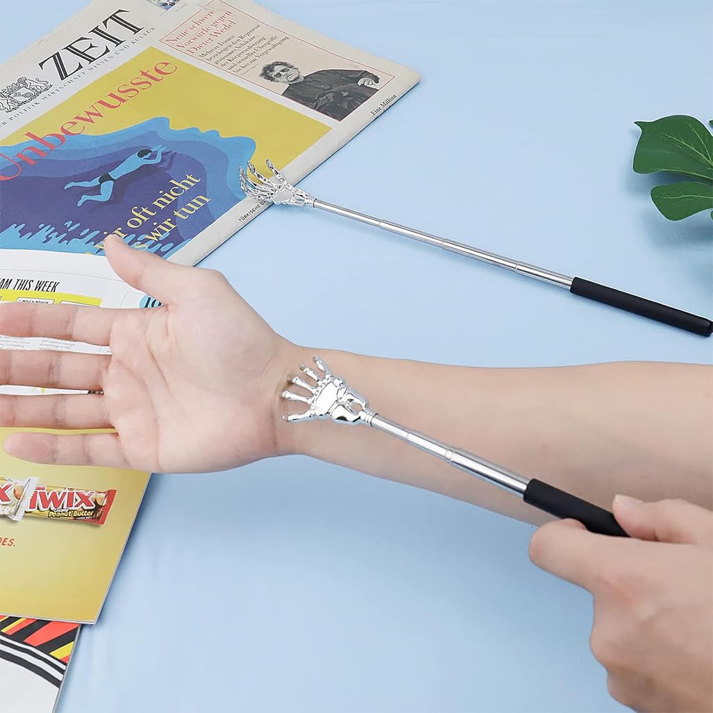 ZIBUYU Skull Hand Back Scratcher for Itch Relief with Telescopic 22–59cm Stick | Stainless Steel and Non Slip PVC Handle