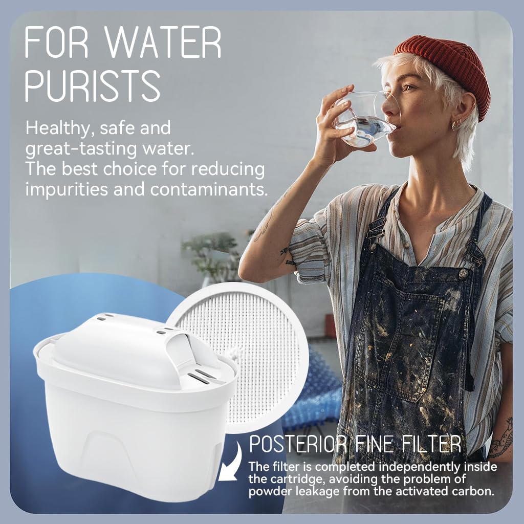 HASTHIP Compatible Brita Water Filter Pitchers for Cleaner Taste with 6 Pack 65 Gallon Filters