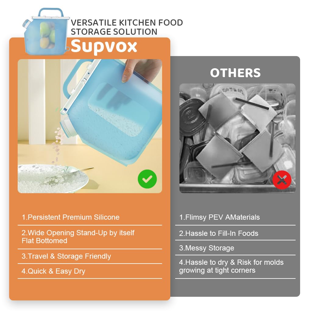 ZIBUYU Silicone Food Storage Container 1500ml for Kitchen Use with Wide Pour Nozzle & Handle | BPA-Free Leak-Proof Freezer Bag