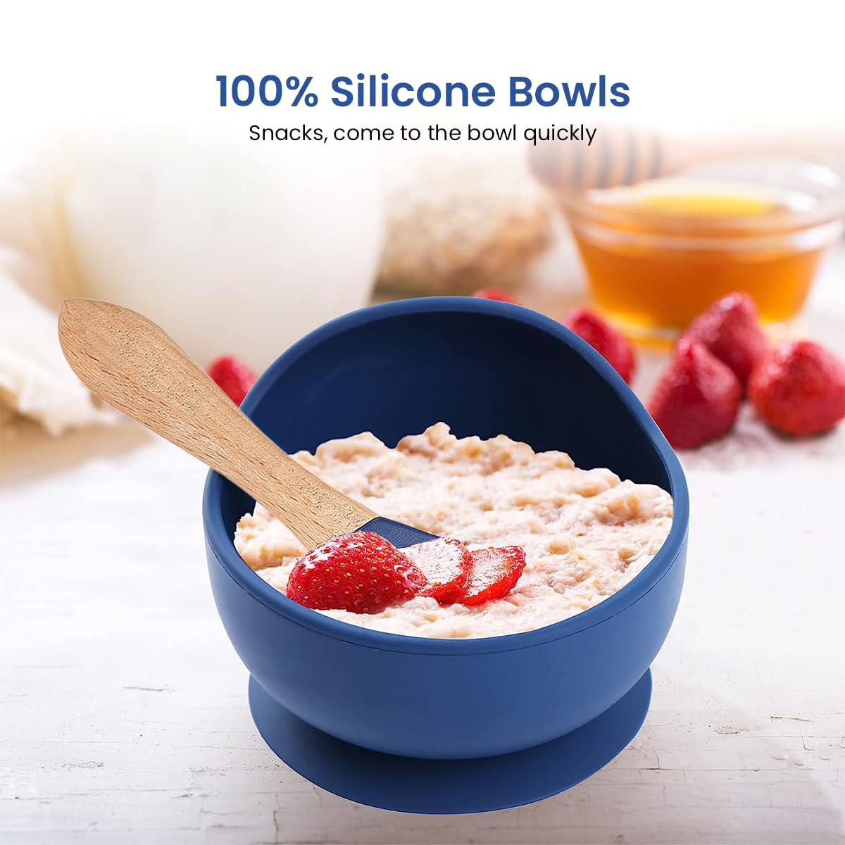 SNOWIE SOFT® Silicone Bowl for Baby with Spoon & Fork, Suction Feeding Bowl, BPA Free Baby Bowls, Baby Weaning Supplies, Non-Slip Suction Unbreakable Feeding Bowl for Baby/Toddler/Kids, Easy to clean