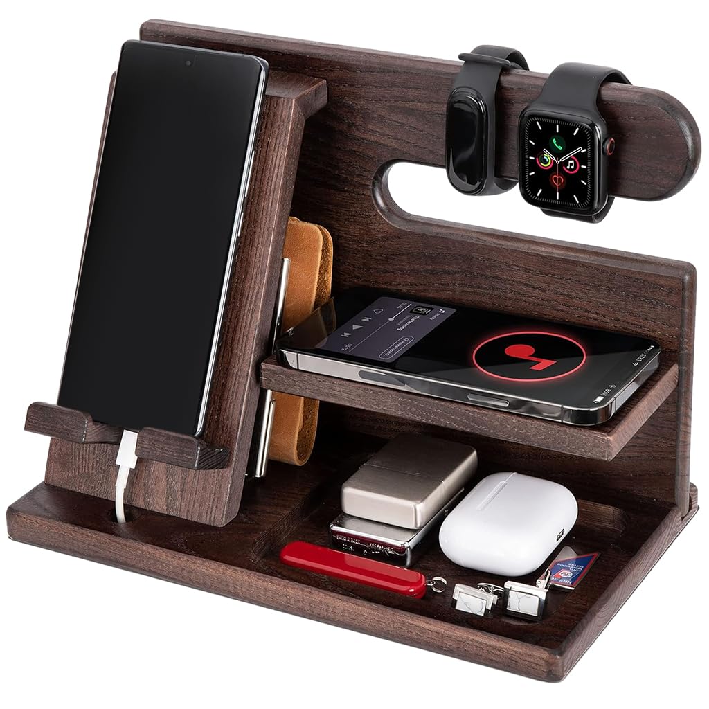 Climberty® Wooden Desk Organizer With Phone Stand - Multifunctional Organizer for Stationery, Watches, and Eyewear, Ideal for Home & Office Use, Space-Saving (10x6x7.3 Inches)