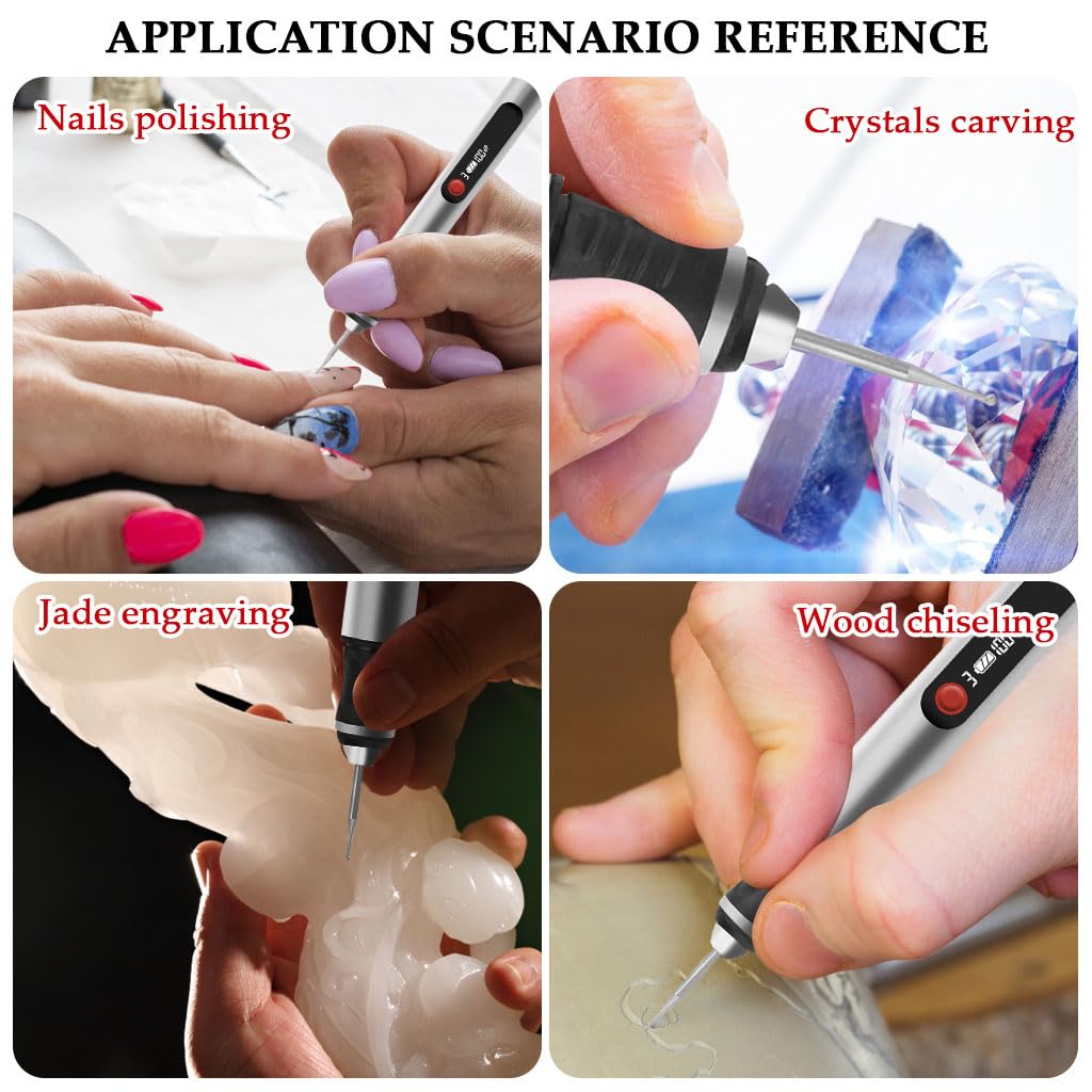 Serplex Electric Engraving Pen Kit for DIY Crafts with 30 Bits and 6 Templates | 3 Speed USB Cordless Tool
