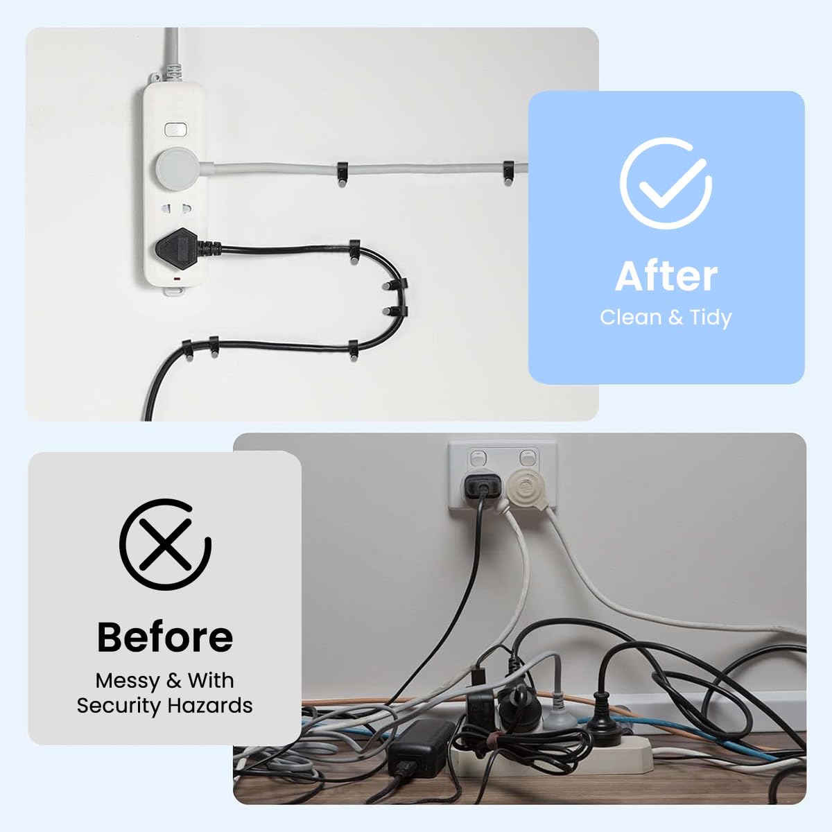 Supvox Wire Fastener Circle Cable Clips for Wall Use with Metal Nails 200 pcs 4–10 mm Black