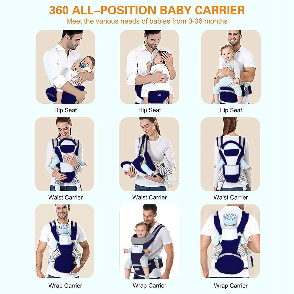 SNOWIE SOFT  6-in-1 Baby Carrier with Lumbar Support 360 All-Position Baby Wrap Carrier Front and Back Backpack Carrier for Breastfeeding Newborn Infant Toddler(7-66 Lb)