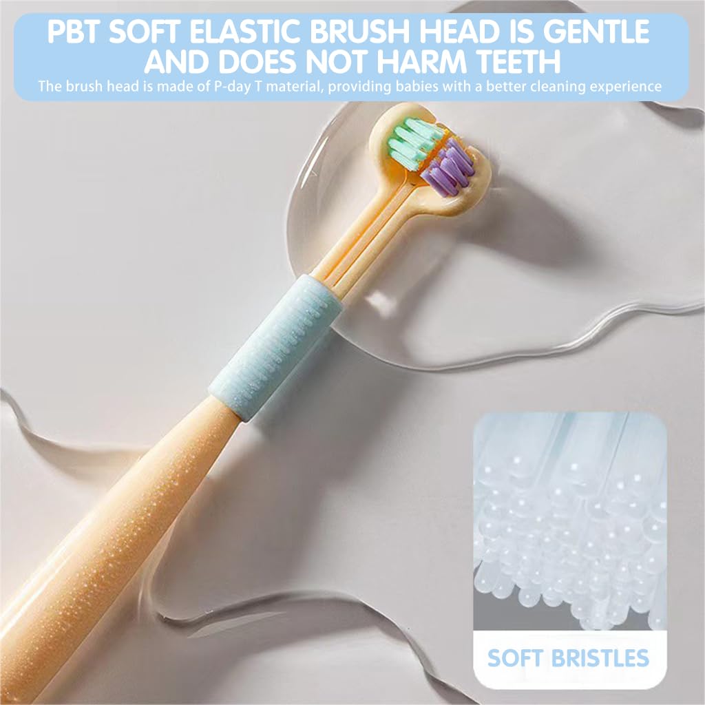 HANNEA Toothbrush for Kids 3 Pcs with Multi Sided Soft Bristles and Tongue Scraper | Gentle Dental Care