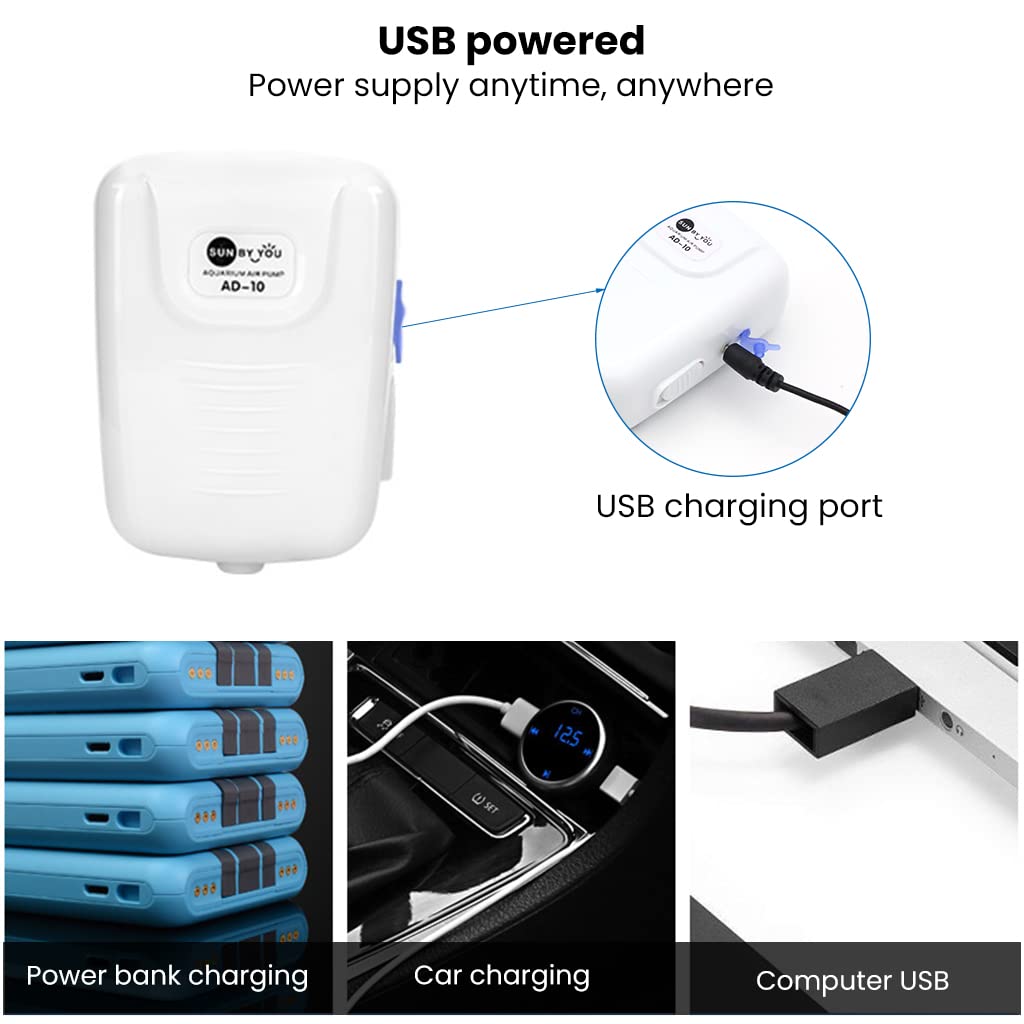 HASTHIP Fish Tank Air Pump for Small Aquarium featuring Silent Design and 1.2L/min Flow | USB Powered Oxygen Aerator