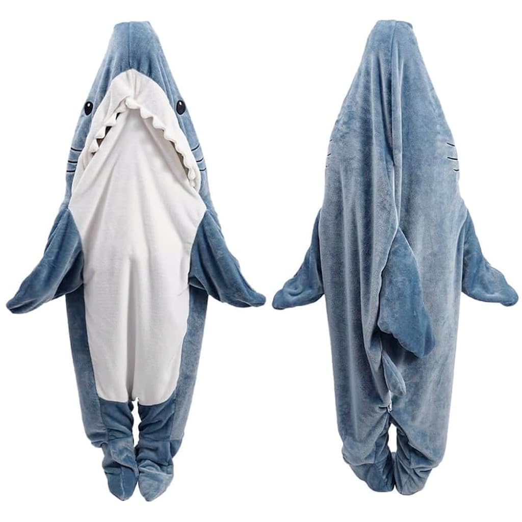 ZIBUYU® Shark Blanket Bag Pajamas for Women and Men Warm Flannel Hoodie Soft Plush Wearable Blanket Sleeping Bag for Adults & Teens Overnight Pajamas Party Shark Onesie Costume, 190cm