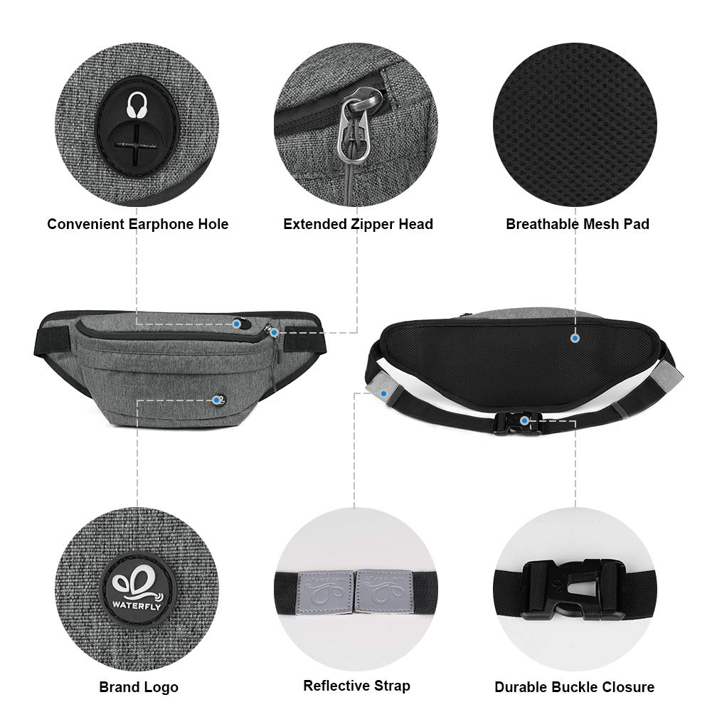 GUSTAVE Waist Bag for Outdoor Sports with 32–51 in Adjustable Belt and Earphone Hole | Waterproof Nylon Fanny Pack for Men and Women