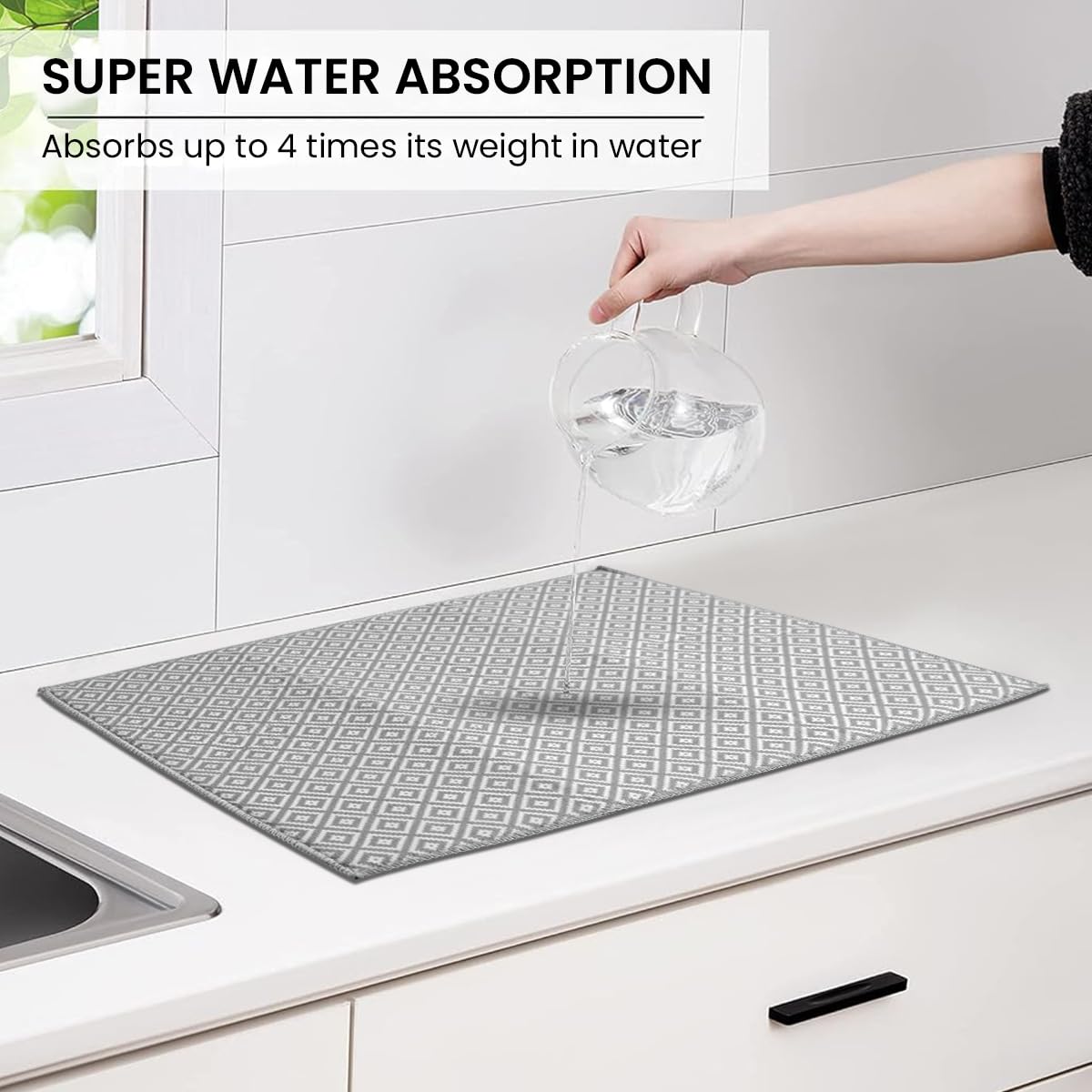 Supvox Dish Drying Mat for Kitchen Countertop with Absorbent Microfiber | 2 Pcs 14.9x19.6 in Grey