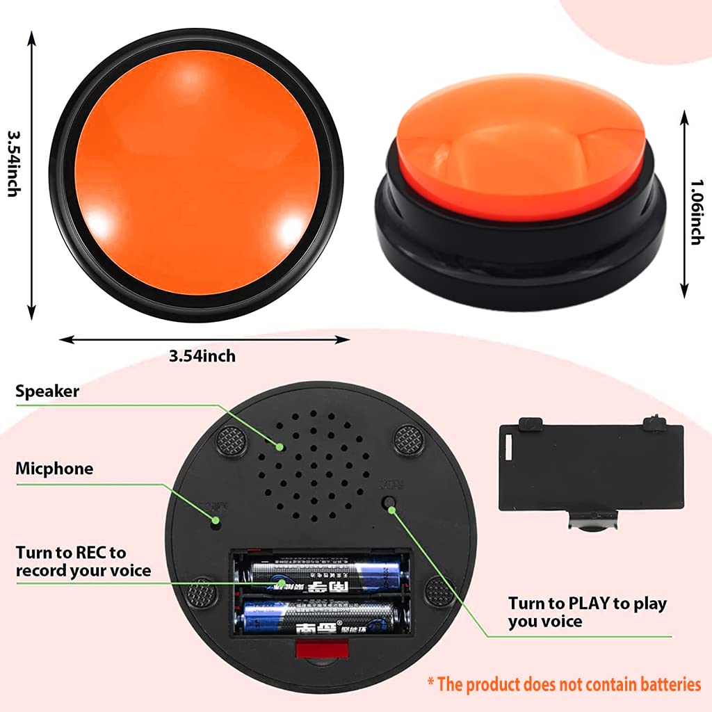 Qpets Interactive Dog Toys, Voice Recording Button, Dog Buttons for Communication Pet Training Buzzer, 30 Second Record & Playback, Funny Gift for Study Office Home (Orange)