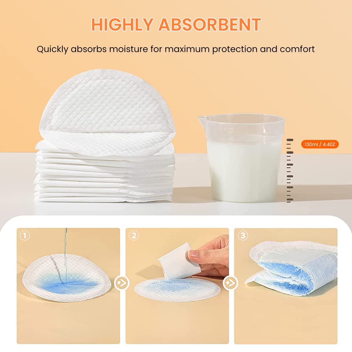 SNOWIE SOFT® 100pcs Invisible Disposable Breast Pads, Ultra Thin Super Absorbent and Anti-Leaking Breast Pads for Breastfeeding Mother Self-Adhesive Breast Pad for Home and Travel