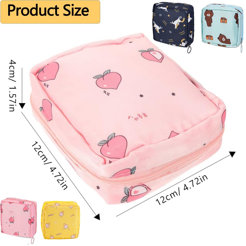 ZIBUYU Sanitary Pad Holder for Travel with Zipper Compartments and 13×13×4cm Pouches | Washable Nylon Set for Women and Teen Girls