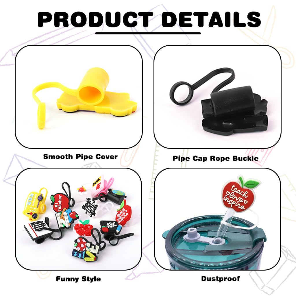 HASTHIP Straw Cap Set for Stanley Cup featuring 12pcs Silicone Lids for 9–10mm Straws | Charming Cup Accessories