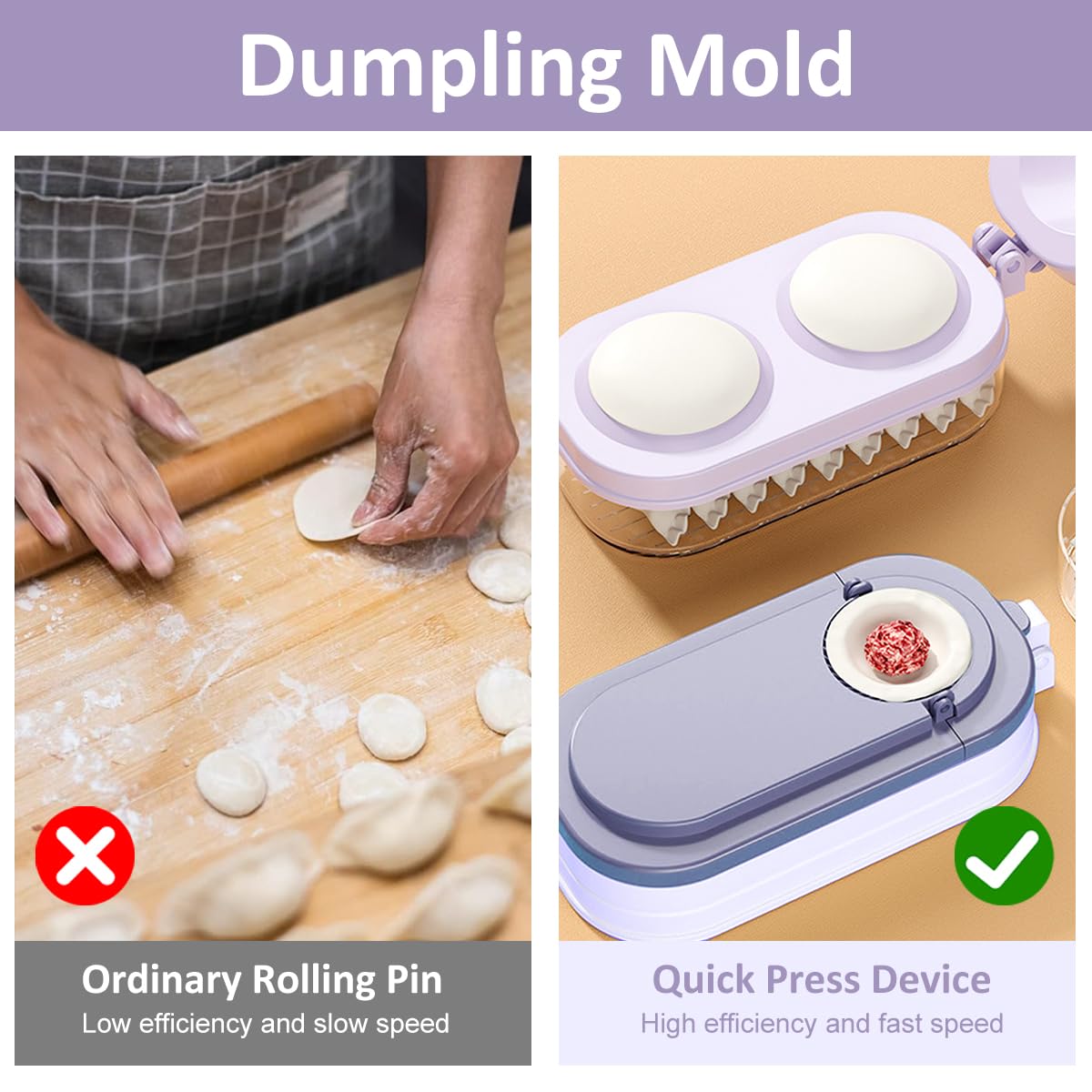 HASTHIP Manual Dumpling Press Mold for Ravioli Making with Dual Skin Design | Food Grade PP 3 in 1 Kitchen Tool