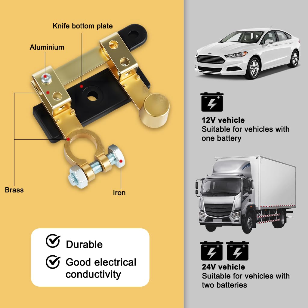 STHIRA Car Battery Shut Off Switch for 12V and 24V Vehicles with Blade Mechanism and Pure Copper Terminals