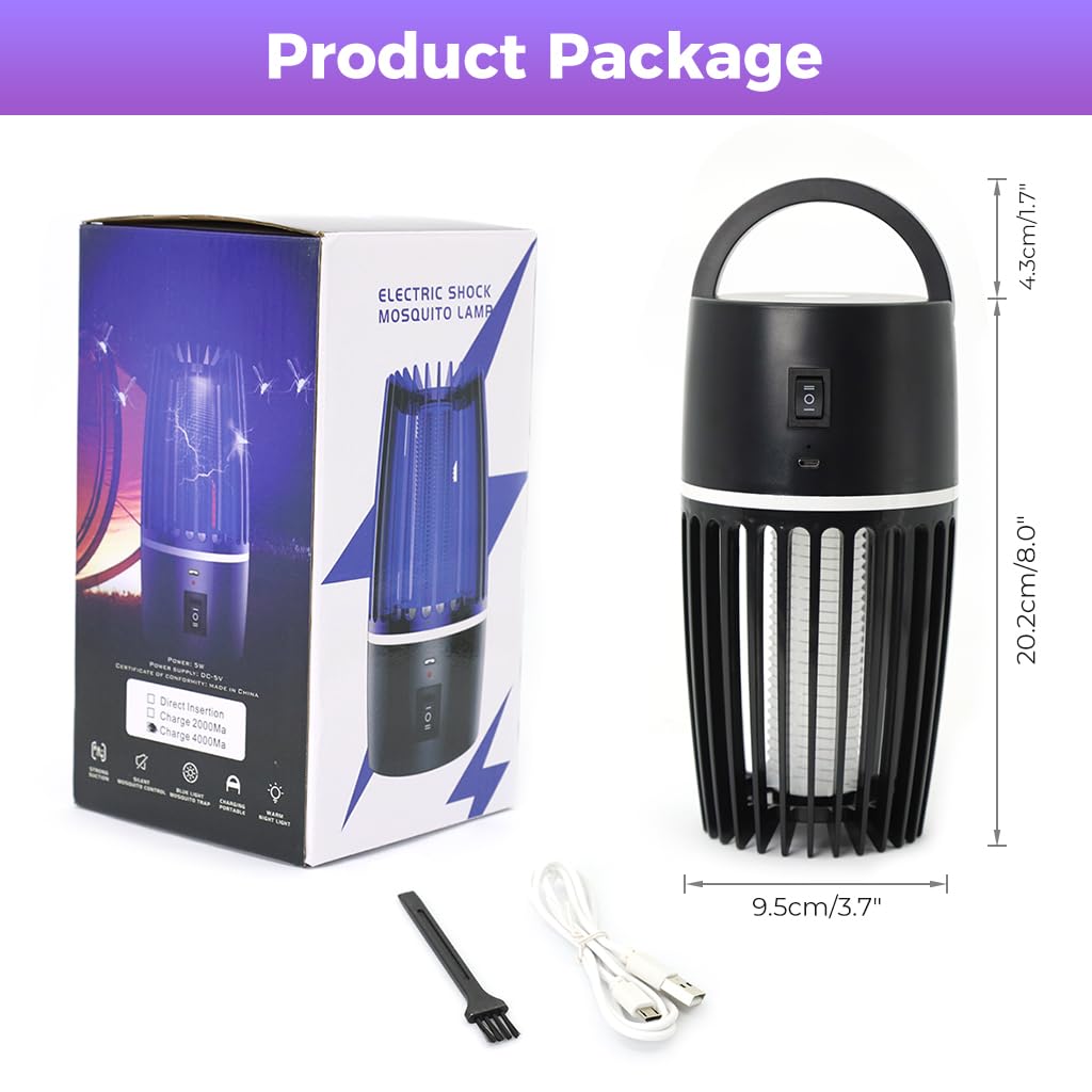 ORTIZA Electric Mosquito Killer Lamp for Home with 4000mAh USB Rechargeable Battery | Quiet UV Light Trap