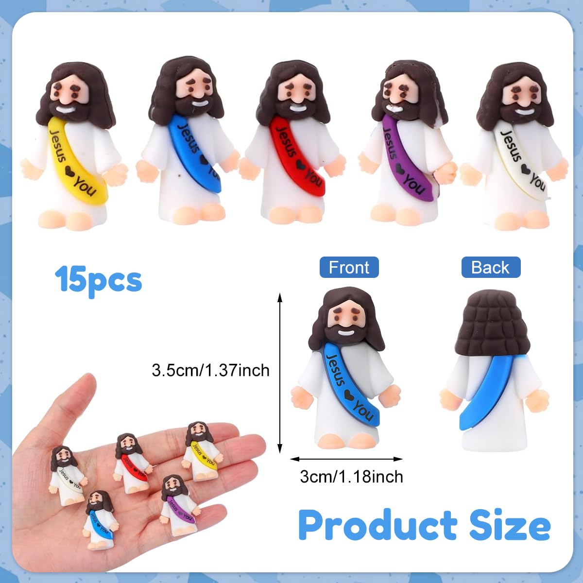 ZIBUYU 15Pcs Jesus Figurine Set for Car Dashboard and Desk Decoration with PVC Material | Adorable Christian Gift