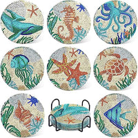 HASTHIP® 8 Pcs Diamond Painting Coasters Kits, Exquisite Diamond Painting Coasters with Holder, DIY Diamond Art Coasters and Crafts for Adults Kids, Style B, acrylic