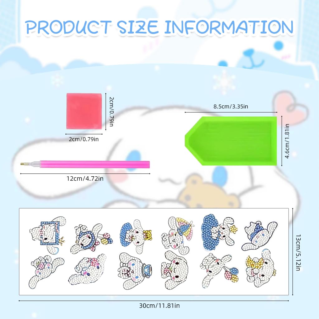 PATPAT DIY Diamond Painting Art Kit Cinnamoroll Diamond Stickers DIY Material Kit with Tools 12Pcs DIY Diamond Painting Cartoon Cinnamoroll Kawaii Stickers for DIY Crafts, Scrapbooking
