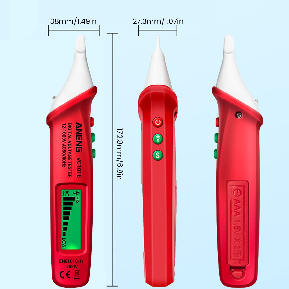 Serplex® Non-Contact Voltage Tester with Light, Voltage Tester Pen Adjustable Sensitivity AC 12V-1000V, Tester Electrical Continuity Tester, Live/Neutral Wire Tester with LCD Display Buzzer Alarm