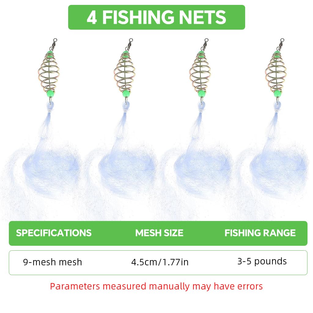 Proberos Spring Feeder Fishing Hook Net Trap with Glow Bait Holder and Nylon Cage Pack of 4