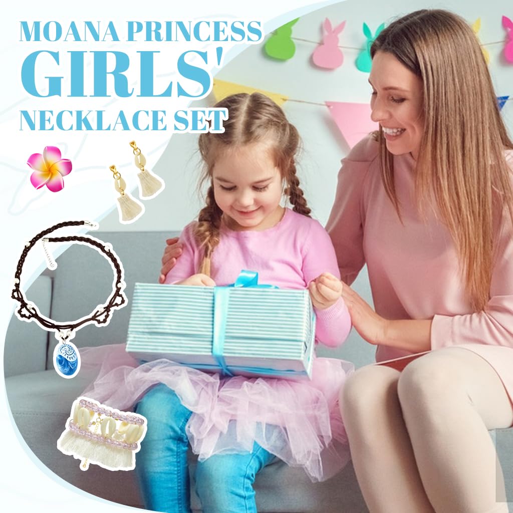 Zibuyu Moana Princess Necklace Set for Girls featuring 4 pcs jewelry & flower clip