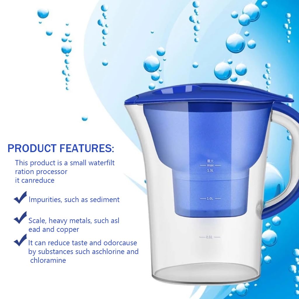 Supvox® Water Filter Jug 2.5L Water Pot with Filter Cartridge Activated Carbon Filter Water Filter Jug for Tap Water Food Grade PP Water Filter Jug Cold Water Pot, Blue