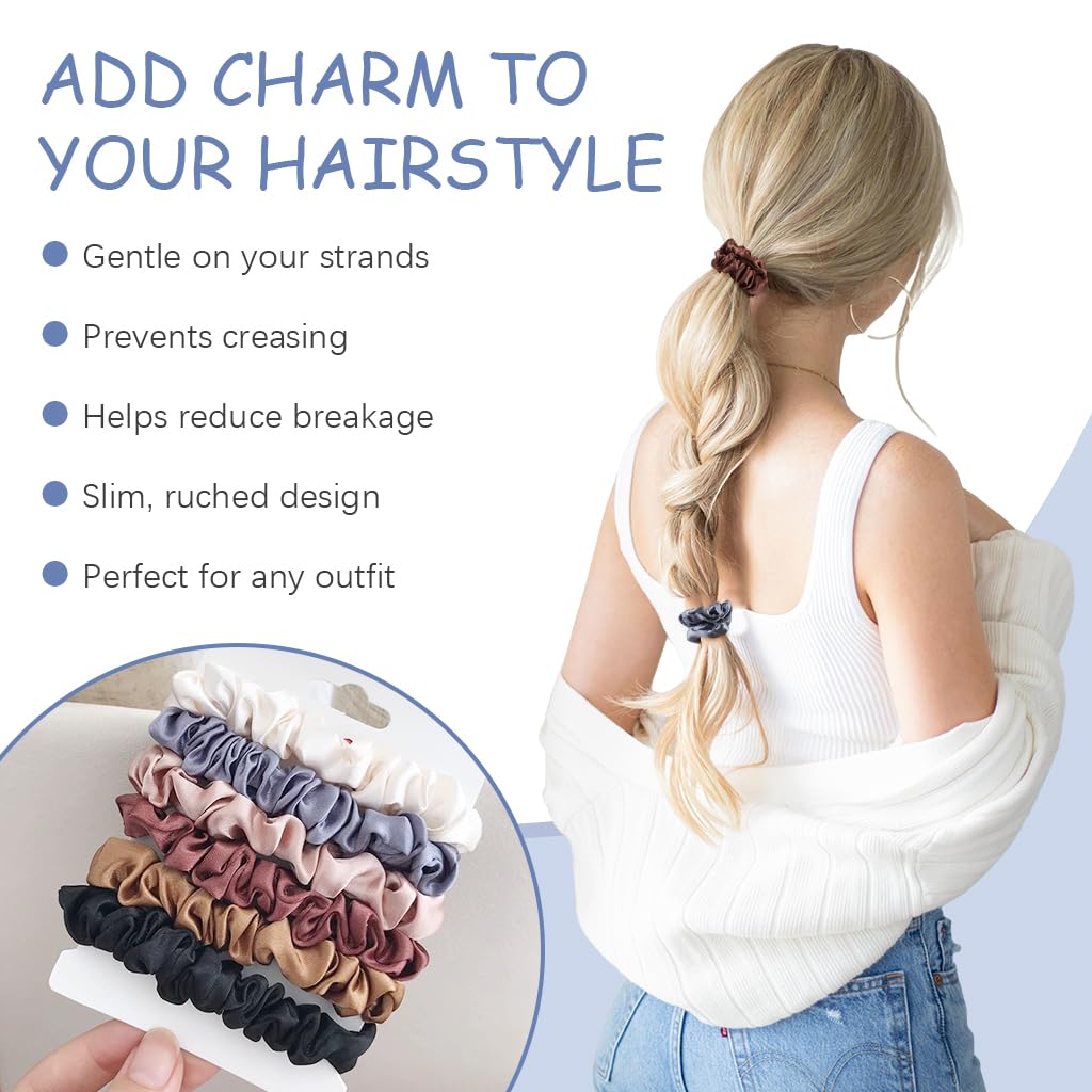 MAYCREATE Satin Hair Scrunchies for Women with Elastic Core and Soft Silk Fabric | 6 Pack