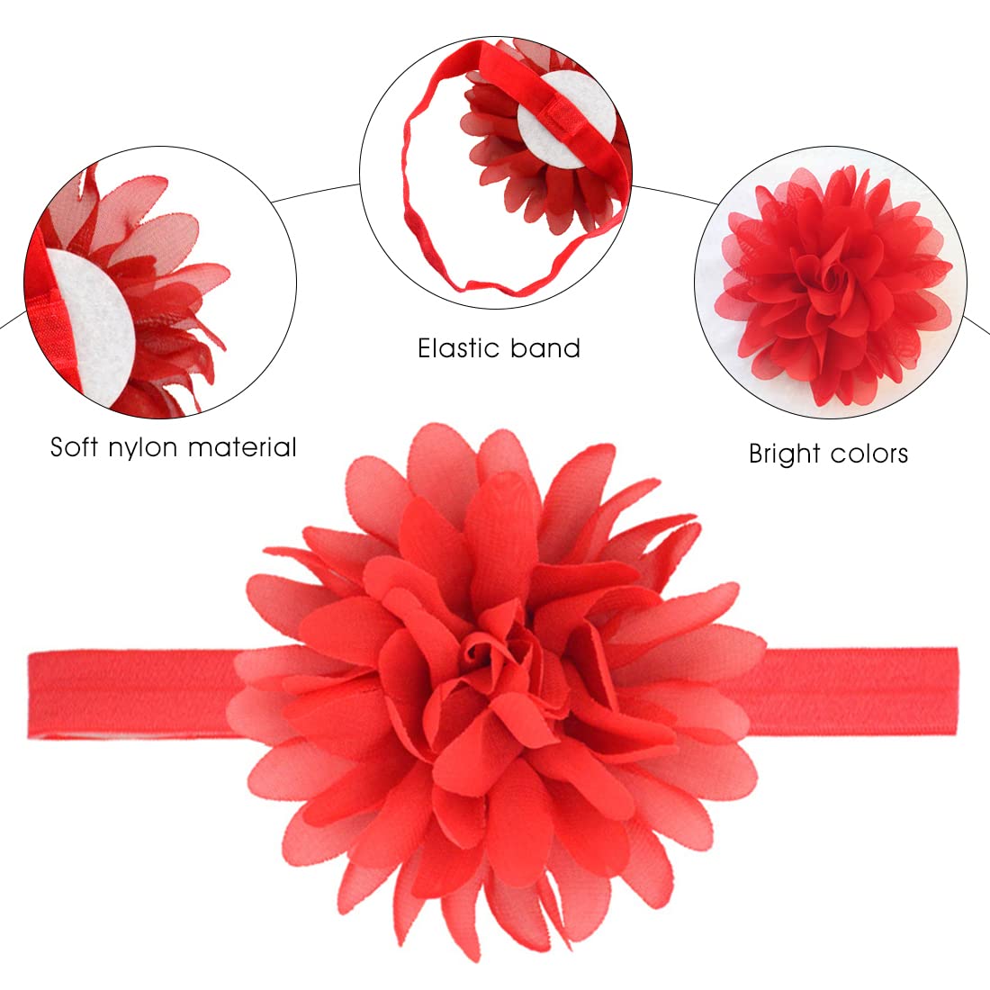 ZIBUYU Headbands for Baby Girls with Soft Nylon Elastic | 6‑Piece Floral Hair Accessories