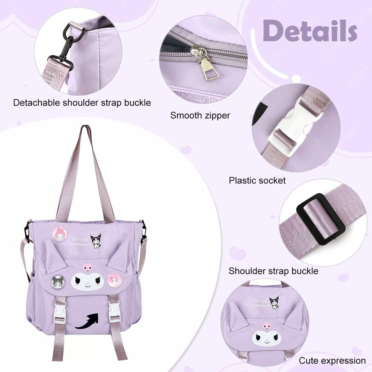 PALAY Cute Tote Bag for School with 30x32x9cm Space featuring Removable Strap | Nylon Crossbody Purse
