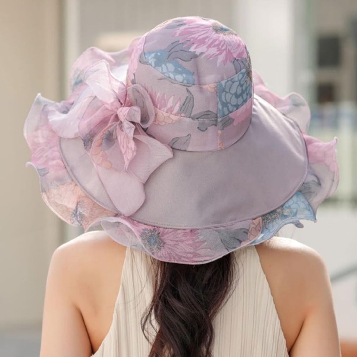 Venzina Large Bucket Hat for Women with Wide Brim featuring Lace Trim and Floral Prints | Lightweight Dacron Summer Sun Protection