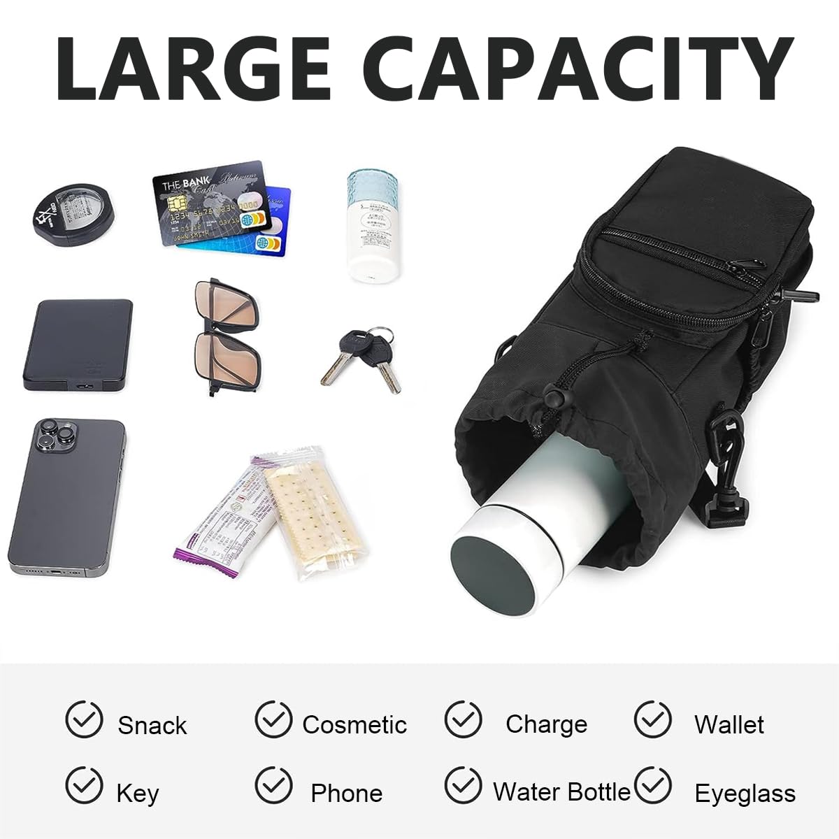GUSTAVE Outdoor Water Bottle Carrying Bag for Hiking with 40oz Pouch and Phone Pocket | Black Canvas Sleeve