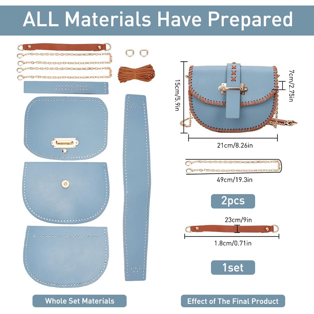 HASTHIP® DIY Leather Craft Handmade Bag Kit Pre-cut PU Leather Bag Material Kit for Beginners DIY PU Crossbody Bag with Shoulder Straps Fashion Contrast Color DIY Handmade Bag Gift