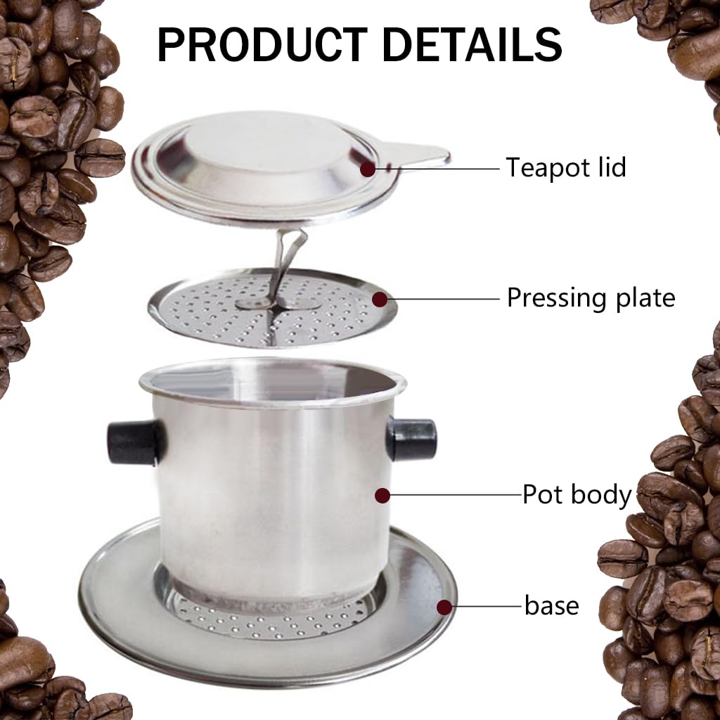 Supvox Vietnamese Coffee Maker Filter for Travel and Office Use with 8 oz Capacity | Stainless Steel Slow Drip Design