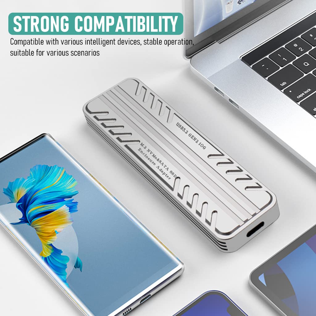 Zeitel Portable M.2 NVMe and SATA SSD Enclosure with 10Gbps USB-C | Aluminum Case Featuring RTL9210B Controller