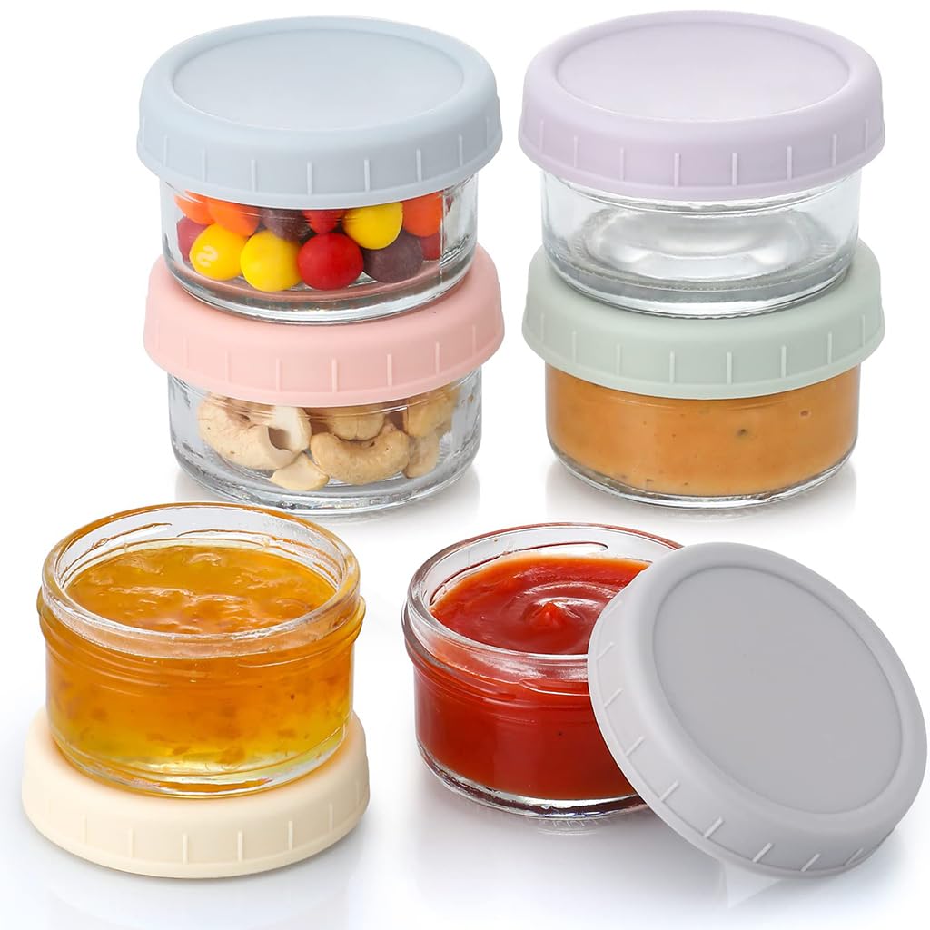 HASTHIP® 6Pack Salad Dressing Container to Go, 70ML Glass Condiment Containers with Lids for Lunch Box, Small Sauce Containers Glass Jars Reusable & Leakproof Meal Prep