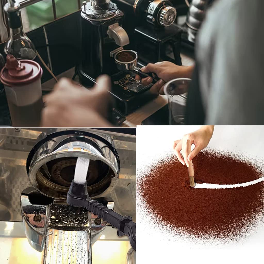 Supvox Coffee Brush Set for Espresso Machine Cleaning with 5 Nylon Brushes and Wooden Handle